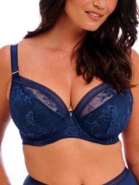 NEW Fantaise 36J Fusion Lace Underwire Plunge Bra in Vibrant Blue NAVY Sexy
